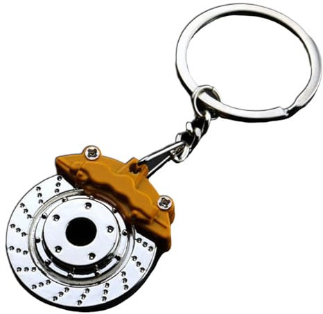 NUNETH Schlüsselanhänger, Autozubehör Schlüsselanhänger, Schlüsselanhänger Mit Mini-Metall-Bremsscheibe Und Bremssattel-Bremsanhänger, Schlüsselanhänger Für Auto-Enthusiasten (Gelb)