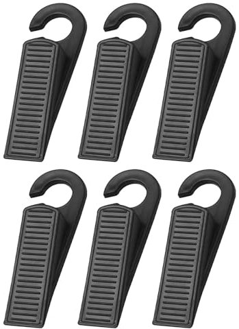 Starvway 6 PCS Door Stop, Heavy Duty Door Stopper Non-Slip Rubber Black Door Wedges, Door Stopper with Hook Suitable for Wood Floors,Tiles, Carpets