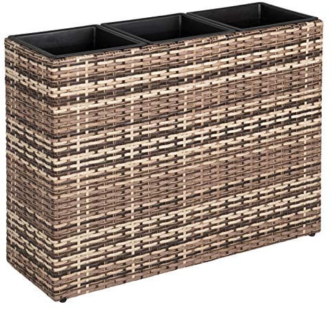 ESTEXO Pflanzkübel 3er Set Polyrattan Beige-Braun – wetterfestes Hochbeet Blumentopf Pflanzkasten Übertopf für Garten Balkon Terrasse – Pflanzgefäß als Sichtschutz, Raumtrenner, Gartenmöbel
