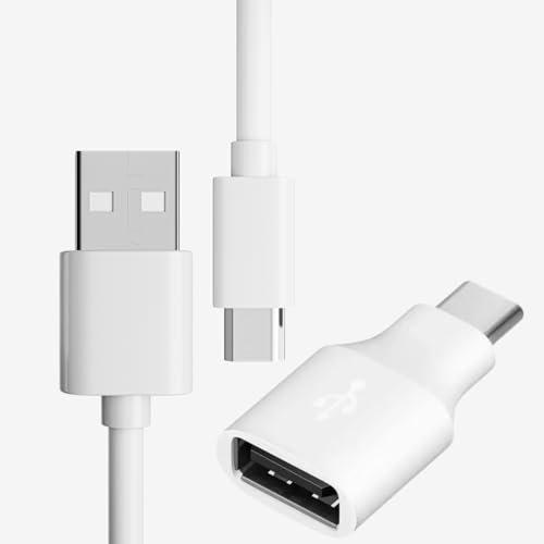 pluX 2 in 1 USB A/USB-C to USB Micro Cable 1M + Adapter (Micro USB to USB C Cable, USB C to USB B Cable, USB B to USB C, USB C to Micro USB Cable) in White