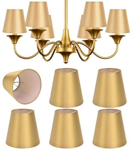 6 Stück Stoff Lampenschirm 14 x 13 x 9 cm E14 Clip Lampenschirme Moderner Konischer Lichtschirm Wand Lampenschirm Kerzenleuchter Hängelampe Lampenschirme (Gold)