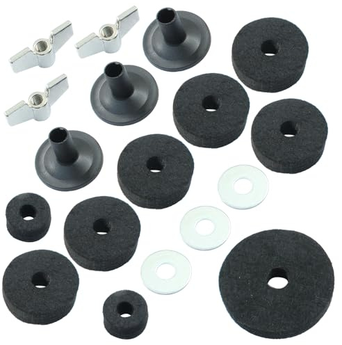 Piutouyar 18 Pcs Black Cymbal Replacement Accessories Set, Cymbal Stand Felts Hi-Hat Cup Felt Hi-Hat Clutch Felt with Cymbal Sleeves with Base, Wing Nuts, Cymbal Washer