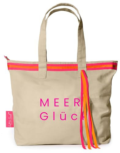 Salt & Sand Tote Bag Damen – Große Canvas Tasche mit Reißverschluss & Innentasche | Stylischer Shopper für Alltag, Shopping & Ausflüge | Beuteltasche Damen – geräumig, funktional & hochwertig