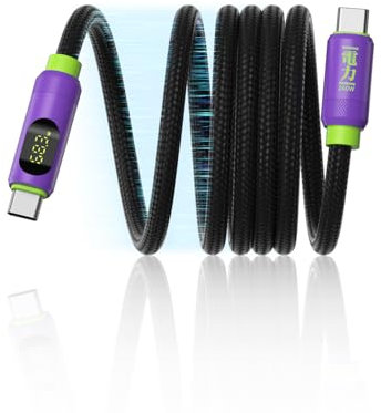 Hagibis Cable USB C magnético, pantalla LED de 240 W, cable de carga rápida con transferencia de datos de 480 Mbps, cable tipo C para iPhone 16/15 Pro Max, iPad, MacBook Pro Air (morado, 6.6 pies)