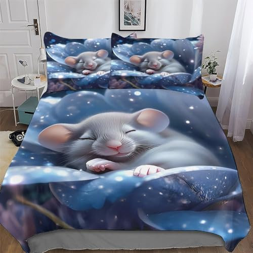 AAPZY süße Maus Muster Deckenbezug Bettwäsche Set 2 teilig Für Jungen Mädchen Atmungsaktiv Microfaser Angenehme Bettbezüge - Bettbezug + Kissenbezug Single (135x200cm)