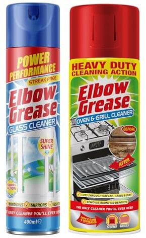 Set of Heavy Duty Oven & Grill Cleaner + Streak-Free Glass Cleaner | Tough Grease & Stain Remover for Home Kitchen & Glass Cleaning