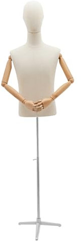 LENDISIY Schneiderpuppe Männliche, Schaufensterpuppe Verstellbarer Schaufensterpuppen-Körper-Torso, Mannequin Schaufensterfigur, Leinenbezug Stoffbezogenen Oberkörper und Kopf (Leinen+Silber, M)