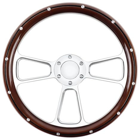 Acclcors Universal Racing Lenkrad, 14 Zoll 6-Schrauben Silber Aluminium 3-Speichen Niet Lenkrad mit Horn Taste Klassisches Vintage Lenkrad für Racing/Rally/Motorsport