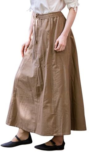 Leonardo Carbone® Damen Rock Dana | Elastischer Bund | Verstellbarer Kordelzug | Karneval, Halloween, Cosplay, LARP, Mittelalterrock, Kostüm, Gewand | Baumwolle Braun S/M