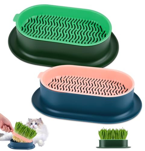 MINISOISO Jardinera Hierba para Gatos,2 Piezas Caja de Hierba para Gatos,Maceta de CéSped para Gatos,Plantador de Hierba de Gato,CéSped para Gatos Caja,Bandeja para Hierba para Gatos,12.3x18.9x4.5 CM