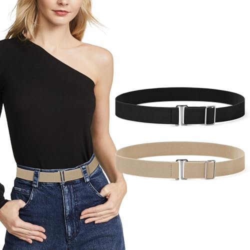 Etercycle 2 Stück Unsichtbarer Damengürtel, Verstellbarer Elastischer Gürtel mit Flacher Schnalle für Jeans Hosen Kleid Unsichtbarer StretchGürtel (Schwarz, Khaki)