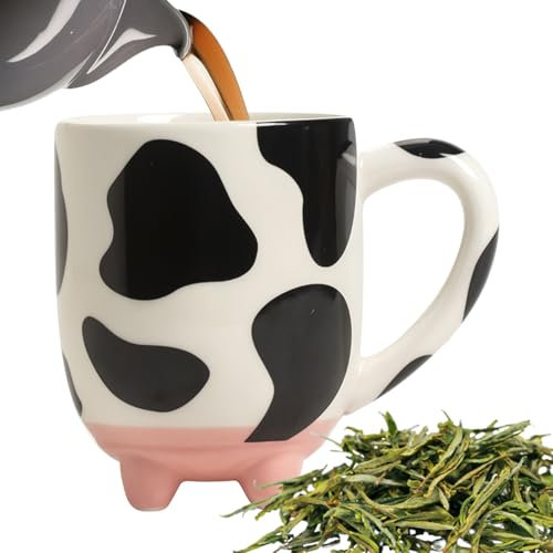 Youngwier Cute Coffee Mug, Funny Coffee Mugs - Cow Print Milk Cup - Large Capacity Wide Mouth High Temperature Resistant Mug 430ml for Hot and Cold Drinks