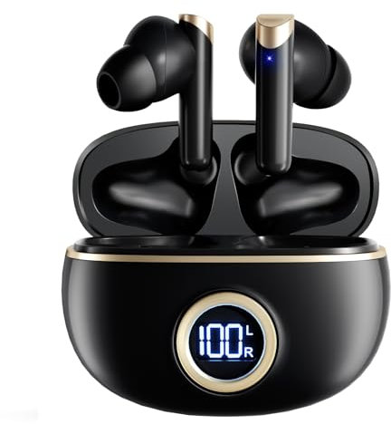 Ecouteurs Bluetooth Sans Fil 5.4, Écouteur Sans Fil avec 4 ENC Réduction Antibruit Mic Casque Bluetooth Hi-FI Son Stéréo, 40 Heures Durée de Lecture, Écran LED, IP7 Etanche, Contrôle Tactile, Type-C