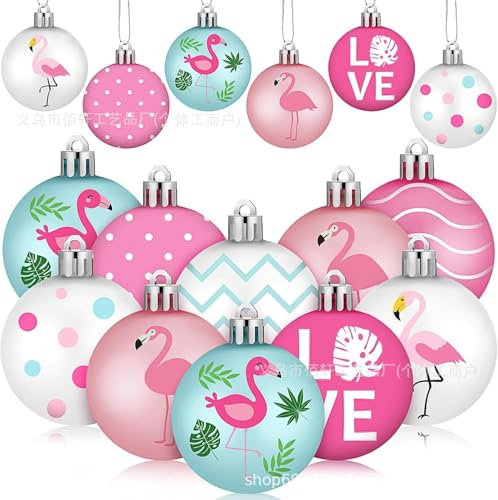 Falafoty 24Pcs Summer Tree Ornaments, Flamingo Wood Hanging Ornament Tags Wooden Slices, Hawaiian Spring Tree Ornament with Rope, Luau Tropical Birthday Beach Party Supplies Summer Decoration
