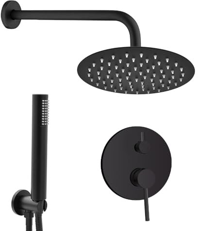 Set Doccia Completo Serie York In Color Cromo Con Miscelatore E Deviatore In Acciaio Inox, Braccio 30 Cm, Soffione 25cm E Kit Con Doccino, Flessibile E Presa Acqua