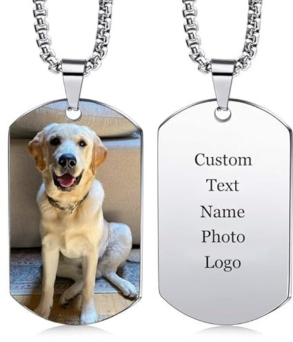 TAISGONGBY Colgante de placa de identificación personalizada, Colgante personalizado con foto y texto, regalo del Día de los Caídos de cumpleaños