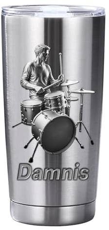 Personalisierte Drum Muster Cup, benutzerdefinierte Name Edelstahl Drummer Tumbler Tasse für Männer Frauen, Drum Geschenke für ihn Drummers Musikliebhaber Musiker Geburtstag Weihnachten