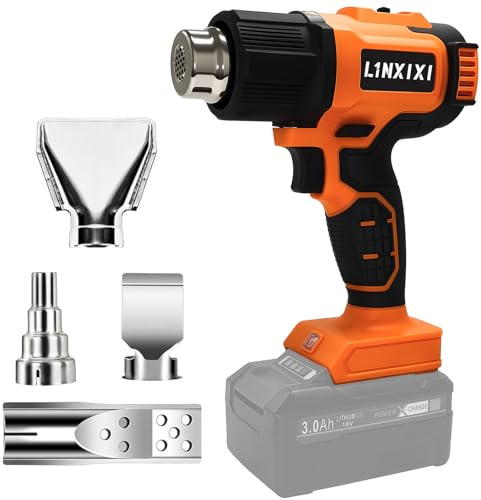 L1NXIXI Pistola termica a batteria per 18 V agli ioni di litio, 2 temperature 300/550 ℃, pistola termica manuale con 4 ugelli in acciaio inox per fai da te, bricolage, pellicola termoretraibile
