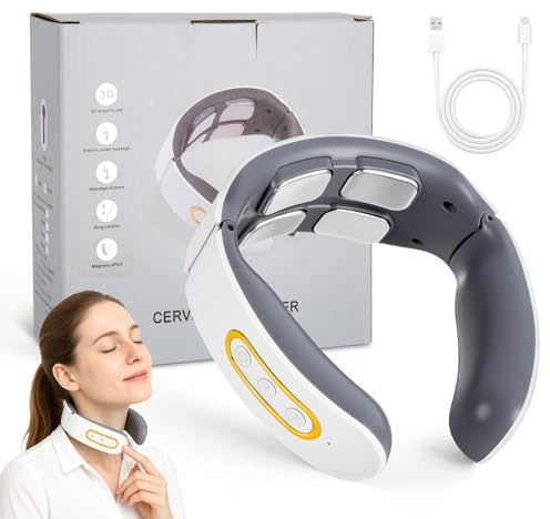 Neurotex Nackenmassagegerät,Mit Stimme und Bio-Neuro-Modulation,Tragbares Beheiztes Nackenmassagegerät,6 Modi,9 Intensitätsstufen,Elektrische Lmpulse Gegen Schmerzen für Damen Herren(Weiß)