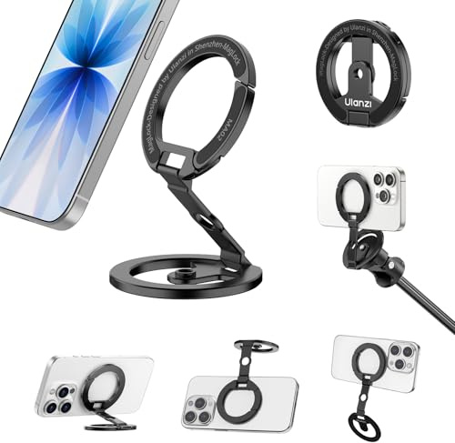 ULANZI MA02 Doppelseitiger magnetischer Ringhalter, Karabiner Förmige Maglock mit 1/4 Schraubenloch, Aluminium Adapter Stativ Faltbarer, Zubehör für Tripod kompatibel mit Magsafe, iPhone 17 16 15 12