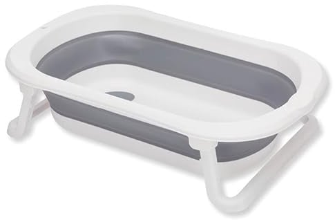 Fillikid Orka Faltbadewanne Babybadewanne - Grau/Weiß | Platzsparende Badewanne mit ausklappbaren Standbeinen, Antirutschbeschichtung & Ablaufstopfen