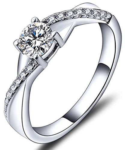 YL Verlobungsring Ehering 925 Sterling Silber mit 5MM 5A Zirkonia April Geburtsstein Unendlichkeit Ring für Damen(Größe 51)