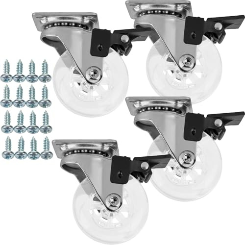 SOTOOLS 4x Lenkrollen ALEX, 50 mm, max. 140 kg, Polyurethan, transparent | 360° drehbar, mit Bremse, mit Anschraubplatte, Schraubenset 5 x 17 mm. Für Möbel, bis 140 kg.