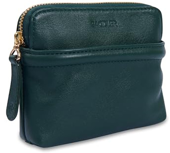 SADDLER Louisa Real Leather RFID Cosmetic Bag & Card Pouch, Green | Arrives gift boxed with a floral lining, hummingbird motifs, multiple compartments, and a secure silver zip closure.