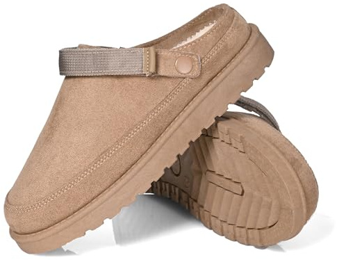 Warm Winter Slippers for Women – Faux Suede Fur Lined Platform Clog Shoes with Non-Slip Sole, Indoor Outdoor House Boots (KHAKI, One Size, Adult, Women, 3, Numeric, UK Footwear Size System, Medium)
