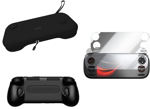 Gaming Protection Kit Compatible with Ayn Odin 3 - Anti-Slip Grip Case, Storage Bag & 2 Pcs Tempered Glass Screen Protectors (Black)