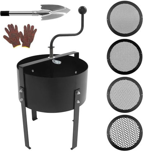Ayolofei Colino da giardino a manovella in metallo, Ø 30 cm, con 4 setacci (3/6/9/12 mm), efficace filtro per terra, pietre, sabbia, compost, erbacce, colino intercambiabile per giardinaggio