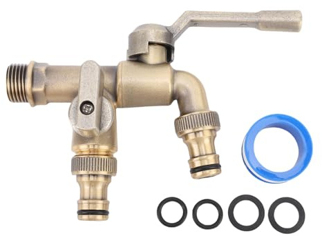 YWBL-WH Wandmontierter Garten-Wasserhahn für den Außenbereich, Doppelter Auslass, Frostsicherer Zapfen mit Messing-Kugelhahn, 1/2 Zoll Einlass, Retro-Bronze