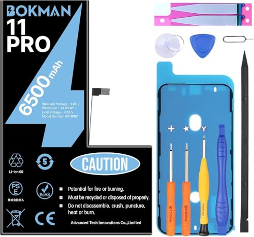 bokman Battery Replacement for iPhone 11 Pro 6500mAh, High Capacity Lithium Polymer Battery with All Tool Kits