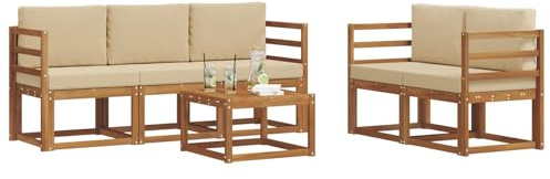 vidaXL Outdoor-Sofagarnitur mit Kissen 6 pcs Natur und Beige, Outdoor-Sofa, modernes Modul-Design, Lounge-Set für Terrassen, strapazierfähige Gartenmöbel für den Outdoor-Komfort