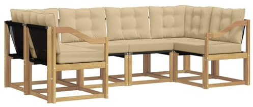 vidaXL Outdoor-Sofagarnitur mit Kissen 6 pcs Weiß und Beige, Sofaset für den Garten, Moderne Kollektion, wetterfest, Bequeme Akazienholz-Sitze, entspannendes Arrangement
