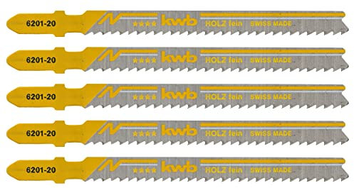 kwb Stichsägeblätter für Holz aus flexiblem HCS-Stahl mit Einnockenschaft (T-Schaft), Einstichzahn, optimaler Sägemehltransport, langanhaltende Schärfe, polierte Oberfläche, für feine Schnitte