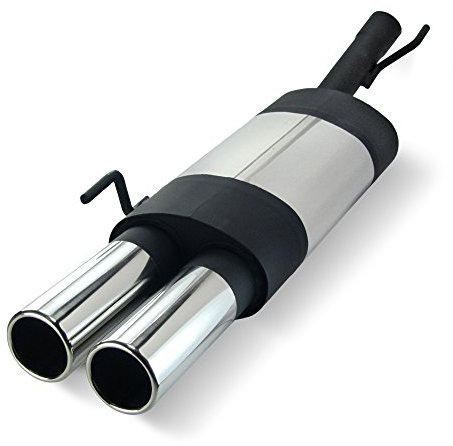 JOM Car Parts & Car Hifi GmbH 85623 Edelstahl-Endschalldämpfer mit 2X 76mm Endrohren gerade