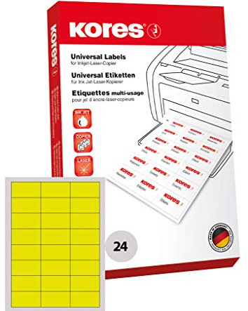 Kores Farbige Universal-Etiketten, 70 x 37,0 mm, 100 Blatt,gelb