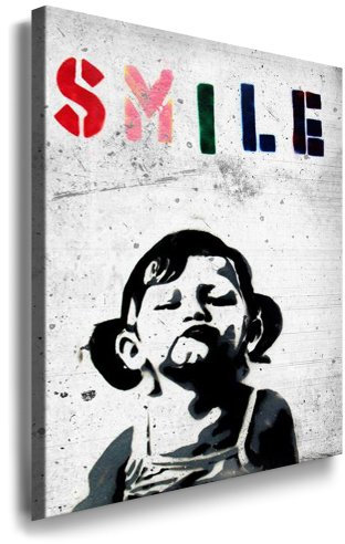 Fotoleinwand24 Bild auf Leinwand Banksy Graffiti Art Smile / XXL Wandbilder und Kunstdrucke auf Leinwand Bilder fertig gerahmt auf Holzrahmen / FARBE UND GRÖSSE WÄHLBAR !! kein Poster oder Plakat / Günstiger als Ölbild Gemälde / Leinwandbilder, Keilrahmenbilder N-343 (Bild A - 40x60cm)