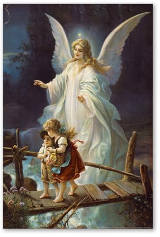 Postereck - Detailreiches Schutzengel Poster im Alten Gemälde Stil | Spirituelle Deko mit Engel für Kinder | 3:2 - 61,0 cm x 40,5 cm