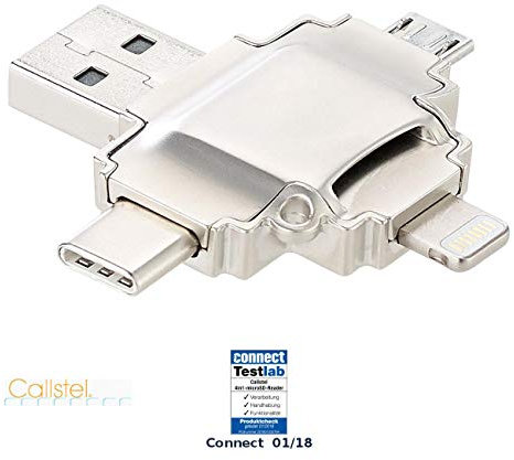 Callstel Speicherkartenleser: microSD-Kartenleser kompatibel zu Lightning-, Micro-USB- & USB-Stecker Typ A & C (Speichererweiterung, USB Stick für Handy, microSDHC Speicherkarten)