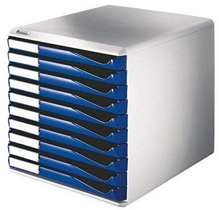 Leitz | Storage Box | Post and Form Set | Grey Case | Blue Drawers | 10 Drawers