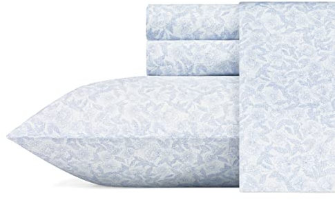 Laura Ashley Bettwäscheset aus weichem Baumwoll-Satin, glatt, atmungsaktiv, Heimdekoration, Schlafsaal, Blau (Blühblau, voll)
