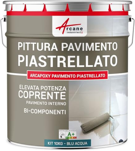ARCANE INDUSTRIES Pintura para Suelo de Baldosas - Resina epoxi - Arcapoxy - 10 kg (hasta 50 m² en 2 capas) RAL 5021 - Azul de Agua