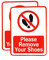 eSplanade Veuillez enlever vos chaussures/No Shoes Allowed Sign Decal - Facile à appliquer, encre longue durée résistante aux intempéries (7,5 x 5,5) pour le bureau, l'usine, la boutique, etc.