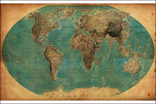 Muralo Photo Wallpaper World Map 120 x 180 cm Non-Woven Wallpaper Old World Map Living Room Bedroom Modern Wall Pictures XXL Map Wall Decoration