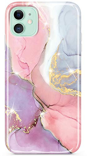 JIAXIUFEN Handyhülle iPhone 11 Hülle TPU Silikon Weiche Schlank Schutzhülle Handytasche Gummi Dünn Flexibel Case Handy Hülle für iPhone 11 6.1 Zoll - Marmor Pink Violett