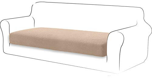TIANSHU Sofa Sitzkissenbezug Stretch, Sitzkissenbezüge rutschfest, Jacquard-Stretch-Sofasitzbezug, Sofa überzug Elastischer, Schonbezug für Sofa Sitzkissen mit Gummiband (3 Sitzer,Sand)