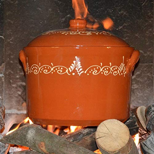 Olla de cocina de 9 litros de terracota decorada, Cazuela