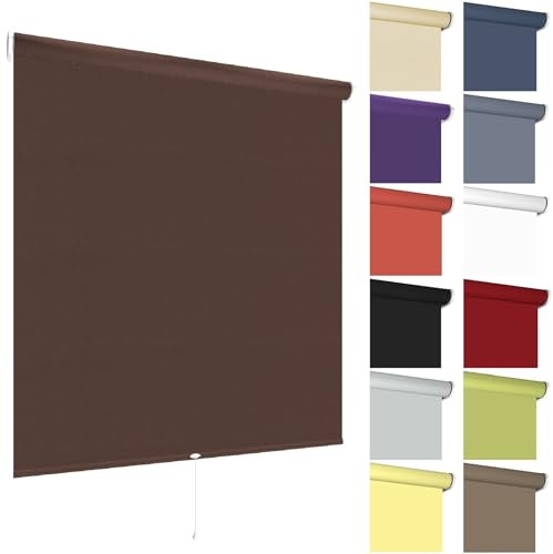 Springrollo Sonnenschutz Fenster, 62 x 180 cm Braun lichtdurchlässig | Stoff unifarben & blickdicht aus Polyester / Metallträger für Wand- & Deckenmontage / mit Schnappfunktion, Feder & Mittelzug